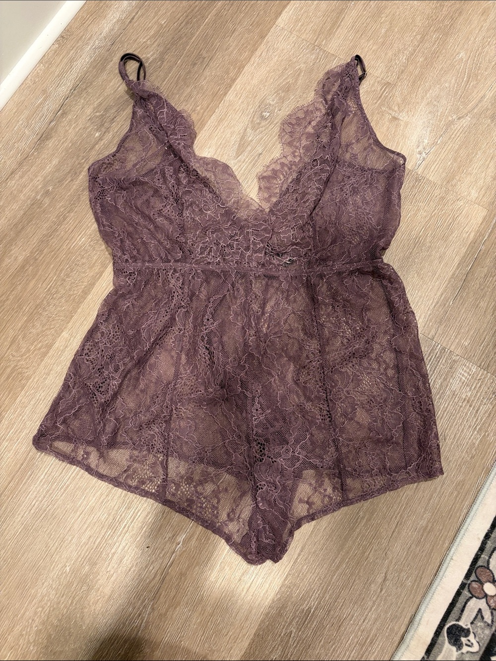 Victoria's Secret Lace V-Neck Chemise Romper in Plum